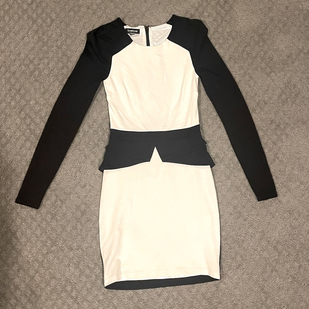 Bebe Péplum Long Sleeve Dress